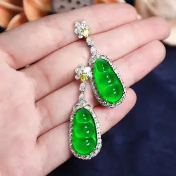 Autor pôvodného striebrom vykladané zhengyang zelená požehnaný bean chalcedony náušnice nádherné a elegantné dámske šperky