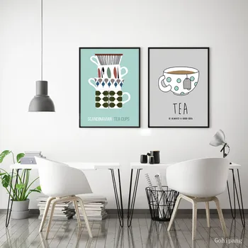 Káva, Čaj, Poháre Plagáty Vytlačí Nordic Plátno na Maľovanie Pre Kuchyňa, Jedáleň stenu decor Moderné Módne Umenie Obrázky domov nástenné maľby