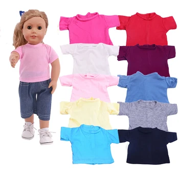 Jednofarebné Bavlnené Krátke Rukávy Kolo-NeckDoll T-Shirt Pre 18-palcové Nenuco& 43 cm ReBorn Baby Doll Oblečenie Našej Generácie Dievča Hračka
