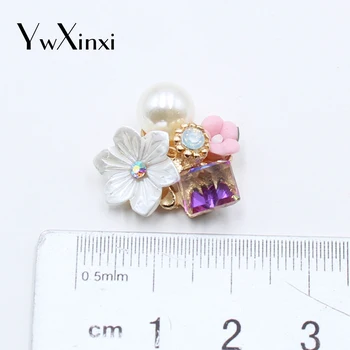 YWXINXI 5Pc/veľa 20*21 mm Kvet/Crystal Pearl DIY Šperky Príslušenstvo Ručné Ploché Brošňa Embellishment Šperky Zistenia