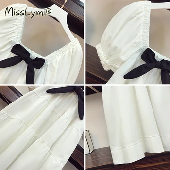4XL Plus Veľkosť Ženy Sladké Biele Mini Šaty Letné 2021 Vintage Luk Námestie Golier Lístkového Rukáv Backless Voľné Kawaii Party Šaty