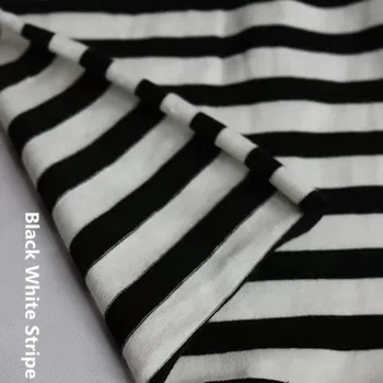1 Meter Bavlna Jersey Textílie, Modré, Čierne Biele Pásy Vytlačí Model Elastická Lycra Spandex Tissus Handričkou Ručne vyrábané Textilné DIY Šitie