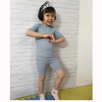 HITOMAGIC Nové Módne 2019 Deti Sady Pre Deti Baby Girl Chlapci Oblečenie Rebrovaný Krátky Rukáv Vybavené Mäkké Teplé Predaj Letné Handričkou