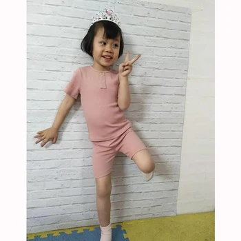 HITOMAGIC Nové Módne 2019 Deti Sady Pre Deti Baby Girl Chlapci Oblečenie Rebrovaný Krátky Rukáv Vybavené Mäkké Teplé Predaj Letné Handričkou