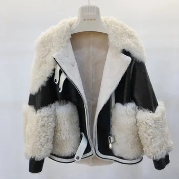 Nový dizajn ženy zimné merino ovčej kabát reálne jahňacie kožušiny bunda a kabát pre dámy