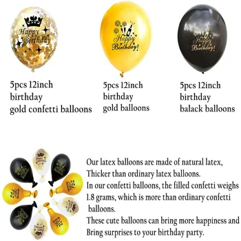 Balóny Happy Birthday Gold a Black Party Dekor 12inch Latex a Konfety Balón pre Dievča, Chlapca, Ženy, Muži Narodeniny Dekorácie