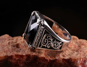 Pánske krúžok 925 sterling silver turecký ručne vyrábané šperky onyx kameňa všetky veľkosti