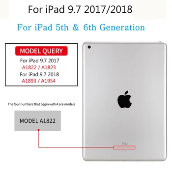 Funda Apple iPad 2017 2018 5. 6. Generácie 9.7 A1822 A1823 Tablet Prípade Stojan Flip puzdro Smart Cover Slim Coque + Tvrdené Sklo