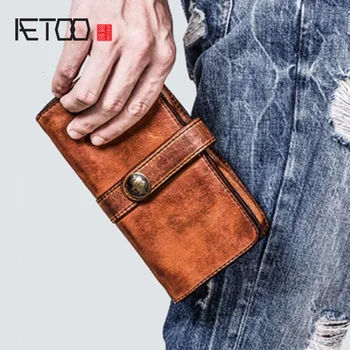 AETOO Vinobranie ručne vyrábané kožené dlho, peňaženky, veľká-kapacita multi-funkcie peňaženky, vertikálne mobilný telefón taška