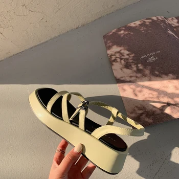 Dámske Sandále na Platforme Klinové Podpätky Žlté Sandále Ženy 2021 Luxusné Značky Topánky Nízke Podpätky Sandále Lete Kliny