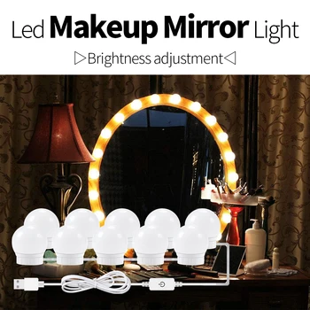 USB LED make-up Steny, Osvetlenie 12V LED Hollywood Márnosť Lampy Toaletný Stolík Vyplniť Žiarovky Stmievanie Toaletný Zrkadlo Nočné Lampy