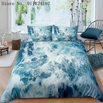 Modré More, Vlny Perinu Nastaviť Pre Dospelých posteľná bielizeň Nastaviť 3d Tlač 2/3ks Deka Kryt jednoduché Dvojité Kráľovná King Size bytového Textilu