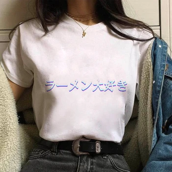 Japonský Vytlačený Bežné tričko Top Nadrozmerné Tee Žena/Muž Listy T-Shirt Žena/Muž