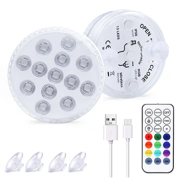 13 Led Magnetické Ponorné LED Svetlo, Vodotesné Podvodné Svetlo USB Nabíjateľné Bazén Noc Lampa S Prísavky