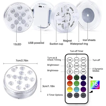 13 Led Magnetické Ponorné LED Svetlo, Vodotesné Podvodné Svetlo USB Nabíjateľné Bazén Noc Lampa S Prísavky