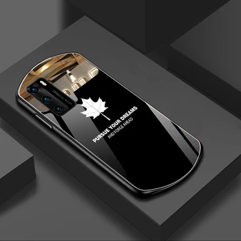 Luxusné Roztomilý Oválne Javorový List Tvrdeného Skla Telefón puzdro Na Huawei P30 P40 Mate 40 30 20 Pro Nova 7 SE 6 5 Zrkadlo Silikónové Krytie