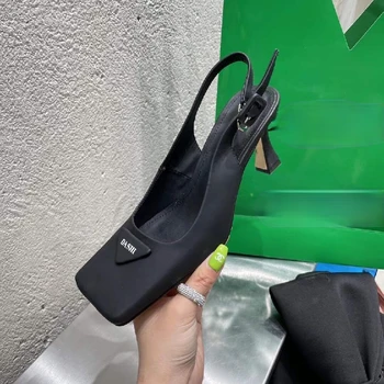 Ladies Dámske Štvorcové Prst Candy Farby Sandále Bodce Vysokým Podpätkom Slingbacks Topánky Letné Dievčatá Nové 2021