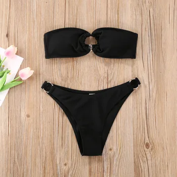 Sexy Ramienok Ženy Split Bikini Vyhovovali Farbou Vysokej Rezané Dva Ks Push Up Plavky Dámy Plavky 2021 Letné Kúpanie Oblek