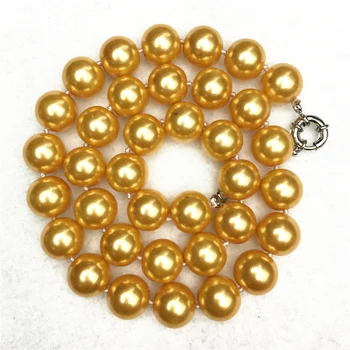 Doprava zadarmo 12mm zlatá shell simulované-pearl okrúhle korálky náhrdelníky náušnice šperky set vysoký stupeň strany náhrdelník 18