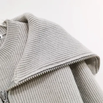 2020 jeseň a v zime new king diamond-studded zips šatkou klope voľné temperament dochádzanie strednej dĺžky pletený sveter sveter