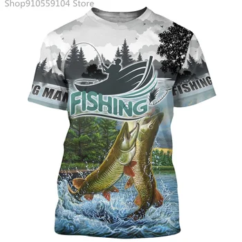 2021 Lete Najnovšie Ryby, Vonkajší T-shirt Mužov Cool 3D Tlač Rybárskych pánske Krátky Top 0 Golier Bežné Mužov Rybárske T-shirt Poiss