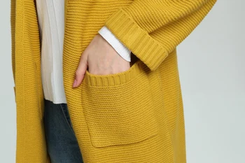 2021 Jeseň nové široké rukávy svetre vesty Žien tvaru voľné pletený sveter s vreckami zimné ležérne oblečenie kabát