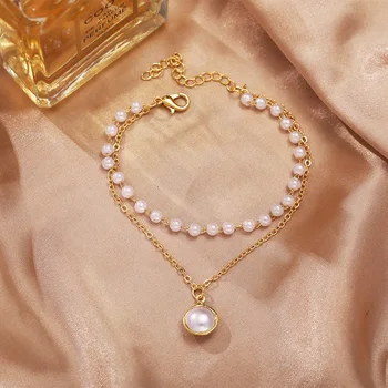 Liwore Módne Kolo White Pearl Náramok Pre Ženy, Dievča, Viacvrstvové Pearl Zlata Reťazca Náramok 2021 Trend Šperky