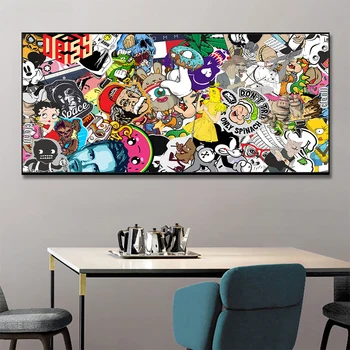 Animácie Charakter Koláž Plagáty a Vytlačí Graffiti Art Pop Plátno na Maľovanie Kreslených obrazov na Stenu pre Dieťa Izba Domova