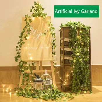 LED Umelé Zelenej Listovej Plastové Falošné Rastlín Romantický Visí Ivy Veniec so Svetlom Simulácia Listy Ratan String Light Decor