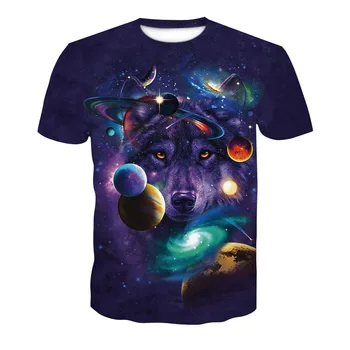 V lete roku 2019 nové značky 3D galaxy Vlk hlavu T-shirt pánske okrúhlym výstrihom, krátky rukáv T-shirt pánske módne tričko krátky rukáv kvapky
