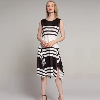 2020 Ženské Šaty Jar Prúžok Tlače Midi Šaty Bez Rukávov Vysoký Pás Sexy Šaty Bežné Žena Šaty