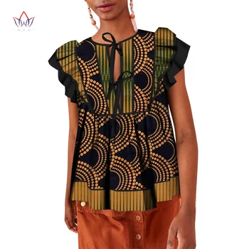 Africké ženy, topy a bloues Plus Veľkosť Tradičné Office Oblečenie Dashiki Frill O-Krku ženské oblečenie Bazin Riche nosenie WY8310