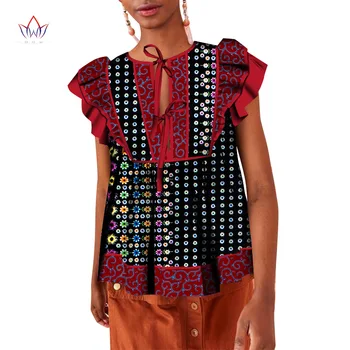 Africké ženy, topy a bloues Plus Veľkosť Tradičné Office Oblečenie Dashiki Frill O-Krku ženské oblečenie Bazin Riche nosenie WY8310
