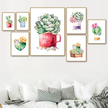 Akvarel Kaktus Sukulentných Rastlín 5D Diamond Výšivky Diy Diamond Maľovanie Mozaiky Plné Kolo Vŕtať Domova Nástenné Maľby