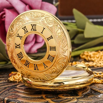 Royal Gold Rímske Číslice Quartz Vreckové Hodinky Duté Prípade Steampunk Prívesok Náhrdelník Darčeky pre Mužov, Ženy, Top Značky Luxusné reloj