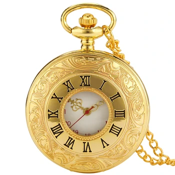 Royal Gold Rímske Číslice Quartz Vreckové Hodinky Duté Prípade Steampunk Prívesok Náhrdelník Darčeky pre Mužov, Ženy, Top Značky Luxusné reloj