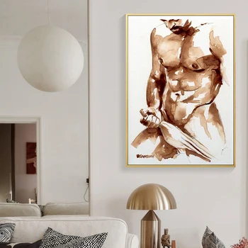 Moderné Abstraktné Hnedé Sexy Nahé Muž, Plagáty a Vytlačí Plátne, Obrazy na Stenu Umenie Fotografie pre Obývacia Izba Dekor (Bez Rámu)
