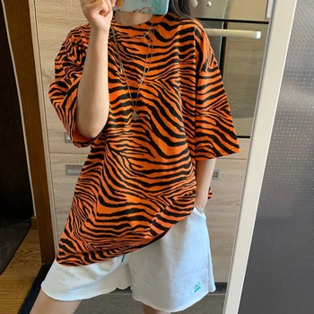 Ženy Cartoon Punk T-Shirt Nadrozmerná Streetwear Zebra Vzor Tlače Dropshipping kórejský Hip Hop Y2K Zelený Krátky Rukáv Oblečenie