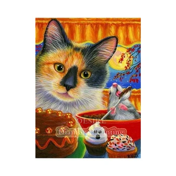 EASHRU Cat &Mouse Tortu 5D DIY Diamond Maľovanie Cross Stitch Diamond Výšivky, Výšivky Plné Námestie Vŕtať Domova PT3407