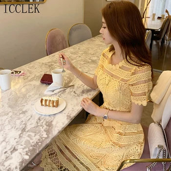 Nový kórejský Jeden Kus Elegantné dámske Šaty 2021Summer Šaty, Dlhé Šaty O Krk Pevných Farieb-Line Šaty Elegantné Dovolenku Šaty Žena