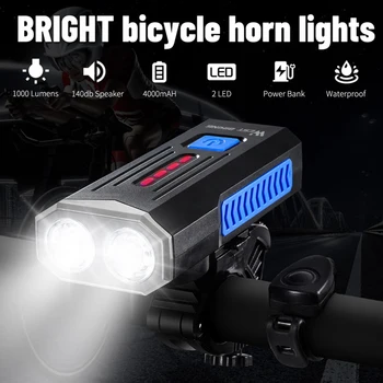 ZÁPAD CYKLISTIKA Bicyklov Svetla 1000LM USB Nabíjateľné Bicykli Svetlometu 360 Otočná Vodotesný LED Predné Vedúci svetlo Blesku Horn