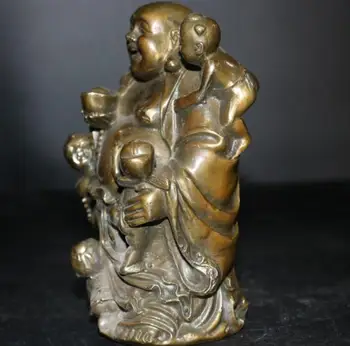 Čína mosadz päť dieťa maitreya Budha remesiel socha