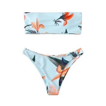 2021 najpredávanejších Bikini Výška Pása Ženy Kvety Vytlačí Sexy Bikiny Push-Up Čalúnená Plavky, Plavky, plážové oblečenie Nastaviť купальник