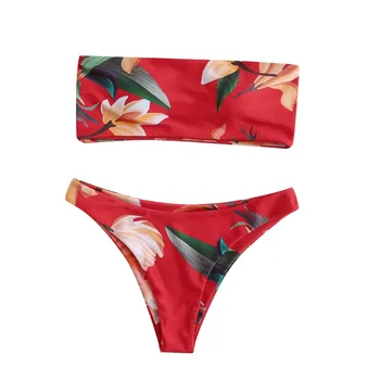 2021 najpredávanejších Bikini Výška Pása Ženy Kvety Vytlačí Sexy Bikiny Push-Up Čalúnená Plavky, Plavky, plážové oblečenie Nastaviť купальник