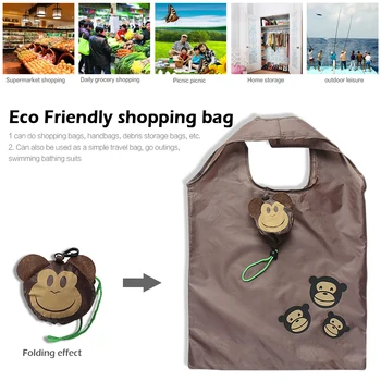 Roztomilý Skladacia Lady Nákupní Taška S Karikatúra Opice Vzor Eco Friendly Skladací Nákupní Taška Opakovane S Potravinami Taška Domov Skladovanie