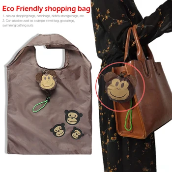 Roztomilý Skladacia Lady Nákupní Taška S Karikatúra Opice Vzor Eco Friendly Skladací Nákupní Taška Opakovane S Potravinami Taška Domov Skladovanie