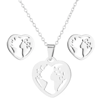 Oly2u Mapa Celého Sveta s Siedmich Kontinentov Štyri Oceány Prívesok Náhrdelníky pre Ženy, Dievčatá z Nehrdzavejúcej Ocele Zemi Šperky Set