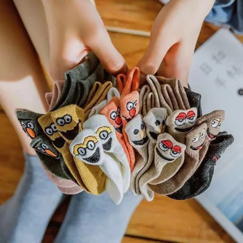 1 Pár Plytké Úst kórejský Japonský Usmievavá Tvár Ponožky Vyšívané Zábavné Ponožky Pár Loď Ponožky Zábavné Ponožky Mužov a Žien