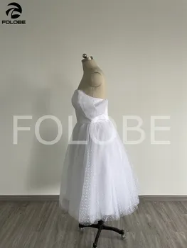 Krátke Svadobné Šaty Dot Tylu Milú Ramena Midi-teľa LengthRobe De Mariee A-Line Svadobné Šaty na Zákazku 2021