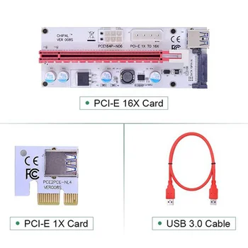 10PCS VER008S Molex 4Pin SATA PCIE 6PIN PCI-E slot karty PCI Express Stúpačky Karty 008S Adaptér 1X až 16X USB3.0 Extender Banské Banské